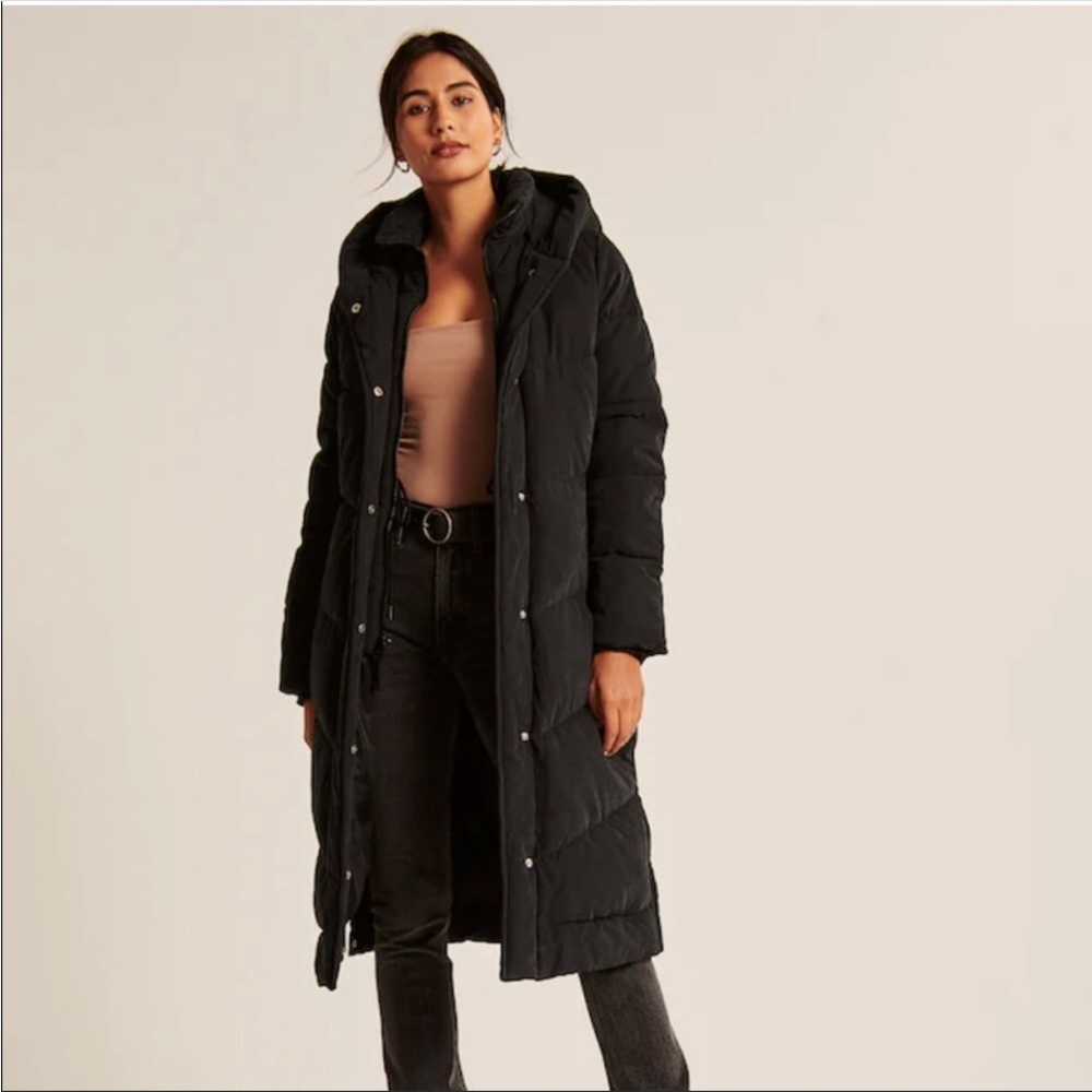 Abercrombie & Fitch Ultra Long Puffer Fill Black Jacket Water Wind Resistant XXS
